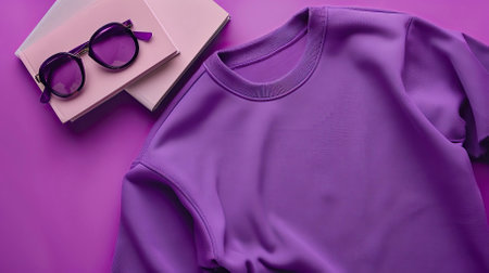 Top View Purple Sweater and Hoodie Mock-up Unisex Fashion, Book, Sunglassesの素材