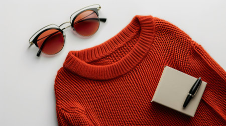 Top View red Sweater and Hoodie Mock-up Unisex Fashion, Book, Sunglassesの素材