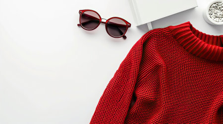 Top View red Sweater and Hoodie Mock-up Unisex Fashion, Book, Sunglassesの素材