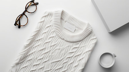 Top View White Sweater and Hoodie Mock-up Unisex Fashion, Book, Sunglassesの素材