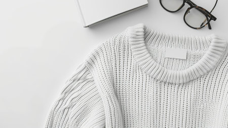 Top View White Sweater and Hoodie Mock-up Unisex Fashion, Book, Sunglassesの素材
