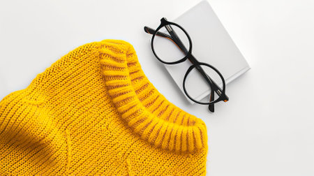Top View yellow Sweater and Hoodie Mock-up Unisex Fashion, Book, Sunglassesの素材