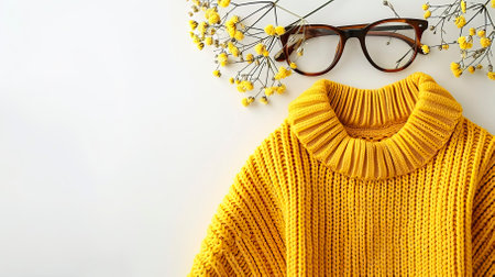 Top View yellow Sweater and Hoodie Mock-up Unisex Fashion, Book, Sunglassesの素材