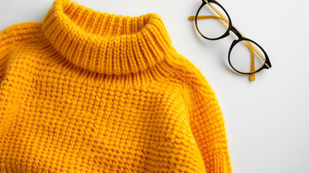 Top View yellow Sweater and Hoodie Mock-up Unisex Fashion, Book, Sunglassesの素材