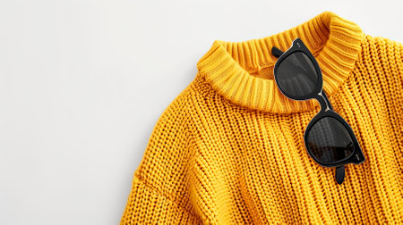 Top View yellow Sweater and Hoodie Mock-up Unisex Fashion, Book, Sunglassesの素材
