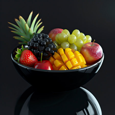 Fruit Salad, Black Surface Table, minimalistic decorの素材