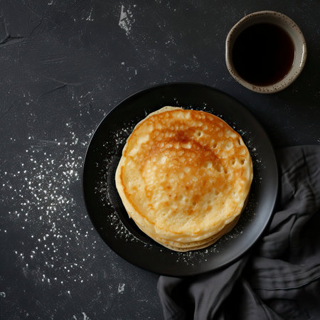 Cottage Cheese Pancakes, Black Surface Table, minimalistic decorの素材