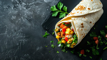 Mexican Breakfast Burrito, Black Surface Table, minimalistic decorの素材