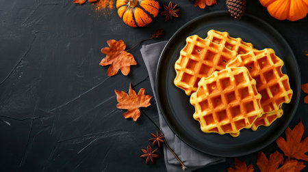 Pumpkin Spice Waffles, Black Surface Table, minimalistic decorの素材