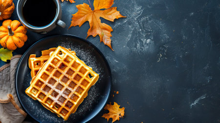Pumpkin Spice Waffles, Black Surface Table, minimalistic decorの素材