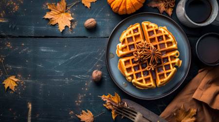 Pumpkin Spice Waffles, Black Surface Table, minimalistic decorの素材