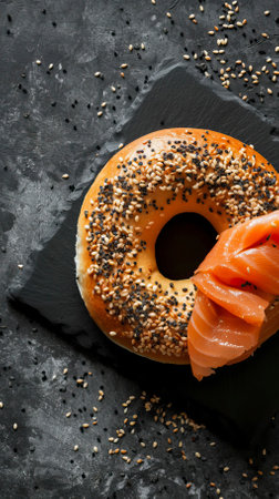 Smoked Salmon Bagel, Black Surface Table, minimalistic decorの素材