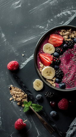 Smoothie Bowl, Black Surface Table, minimalistic decorの素材