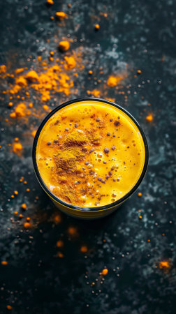 Turmeric Smoothie, Black Surface Table, minimalistic decorの素材