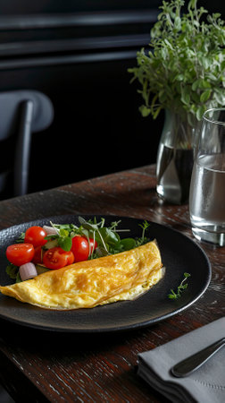 Classic Omelette, Black Surface Table, minimalistic decorの素材