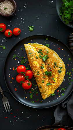 Classic Omelette, Black Surface Table, minimalistic decorの素材