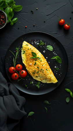 Classic Omelette, Black Surface Table, minimalistic decorの素材