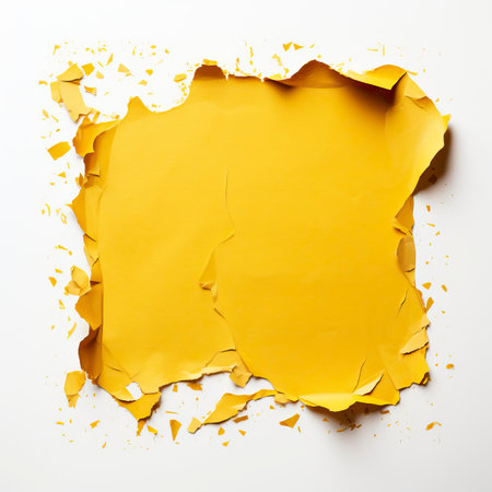 Pieces of yellow torn paper with space for text on white backgroundの素材