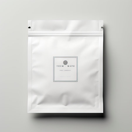 Blank foil bag mockup isolated on grey background. 3d renderingの素材