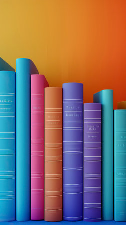 3D render of colorful books collectionの素材