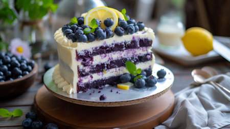 Blueberry Lemon Zest Fantasy Cake , Birthday Cake, Sweet item, Anniversarry Cake, Food Photographyの素材