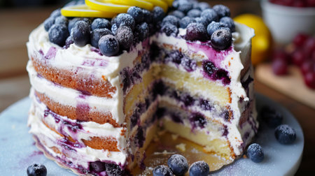 Blueberry Lemon Zest Fantasy Cake , Birthday Cake, Sweet item, Anniversarry Cake, Food Photographyの素材