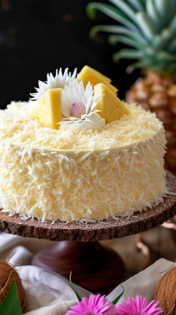 Coconut Pineapple Paradise Cake , Birthday Cake, Sweet item, Anniversarry Cake, Food Photographyの素材