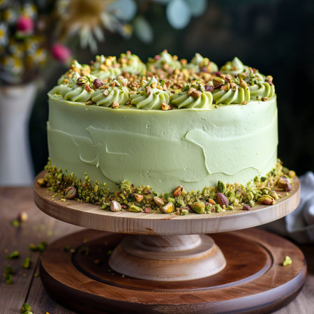 Pistachio Cardamom Delight Cake , Birthday Cake, Sweet item, Anniversarry Cake, Food Photographyの素材