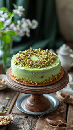 Pistachio Cardamom Delight Cake , Birthday Cake, Sweet item, Anniversarry Cake, Food Photographyの素材