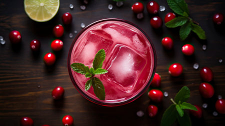 Cranberry Vodka Spritzer drinks on a Table with Beautiful Lightingの素材