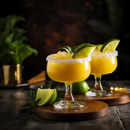 Mango Margarita drinks on a Table with Beautiful Lightingの素材