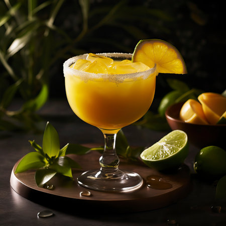 Mango Margarita drinks on a Table with Beautiful Lightingの素材