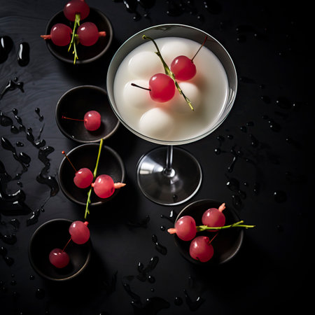 Lychee Sake Martini drinks on a Table with Beautiful Lightingの素材