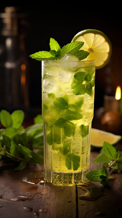 Pineapple Mojito drinks on a Table with Beautiful Lightingの素材