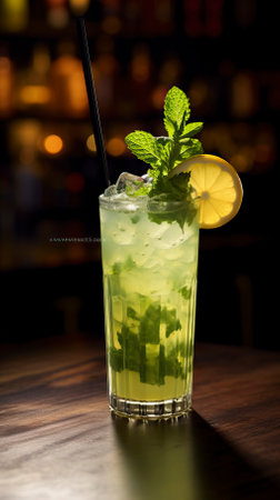Pineapple Mojito drinks on a Table with Beautiful Lightingの素材