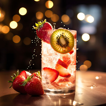 Strawberry Kiwi Sparkler drinks on a Table with Beautiful Lightingの素材