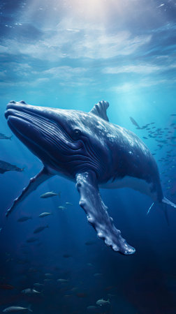 Blue Whale swimming in ocean, Underwater Creatureの素材