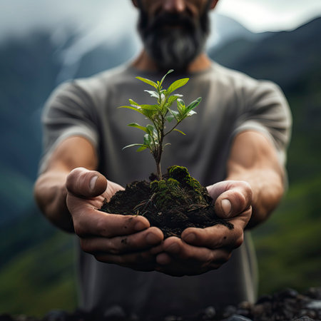 hands holding several green plants, Happy Environment Dayの素材
