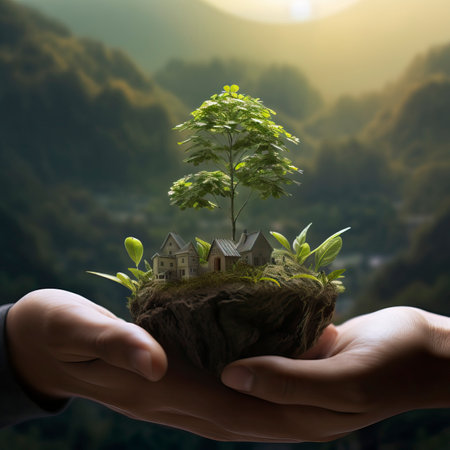 hands holding several green plants, Happy Environment Dayの素材