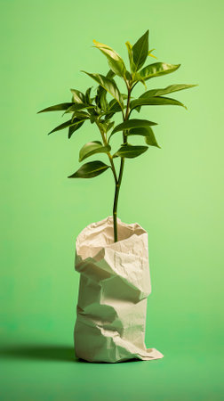 wrapping plant in paper, in the style of environmental awareness, World Environment Dayの素材