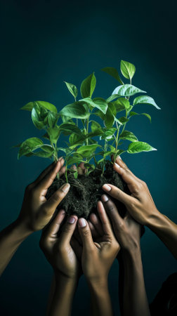 hands holding several green plants, Happy Environment Dayの素材