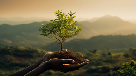 hands holding several green plants, Happy Environment Dayの素材