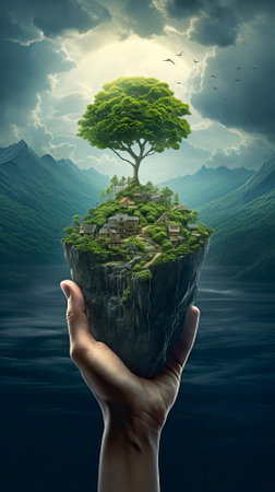 hands holding several green plants, Happy Environment Dayの素材