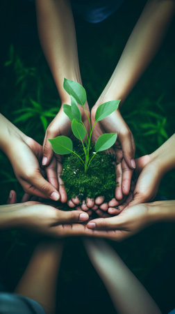 hands holding several green plants, Happy Environment Dayの素材