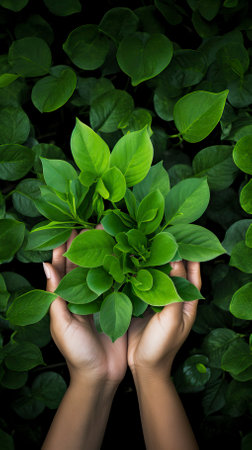 hands holding several green plants, Happy Environment Dayの素材