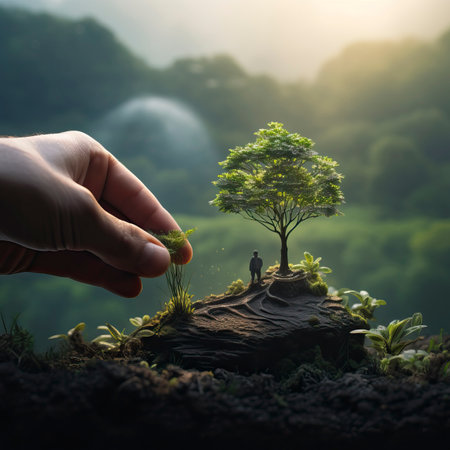 hands holding several green plants, Happy Environment Dayの素材