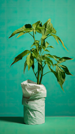 wrapping plant in paper, in the style of environmental awareness, World Environment Dayの素材