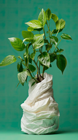 wrapping plant in paper, in the style of environmental awareness, World Environment Dayの素材