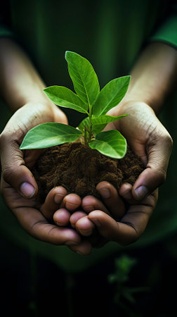 hands holding several green plants, Happy Environment Dayの素材