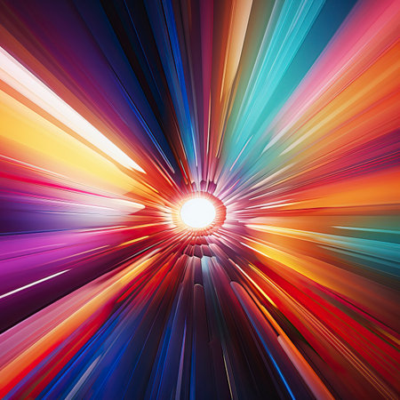 Abstract tunnel with colorful stripes in motion patternの素材